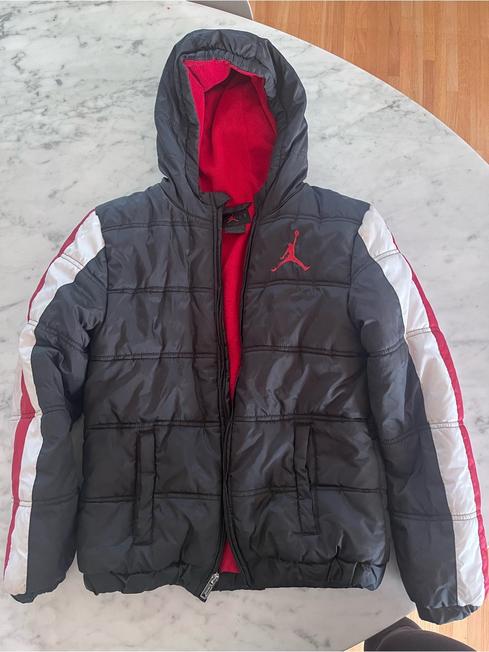 Jordan Black Puffer Jacket with Red & White Trim Size Youth L